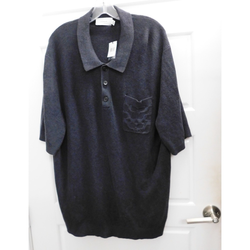 Coach Knit Polo Logo Pocket Charcoal Black sz XXL NWT